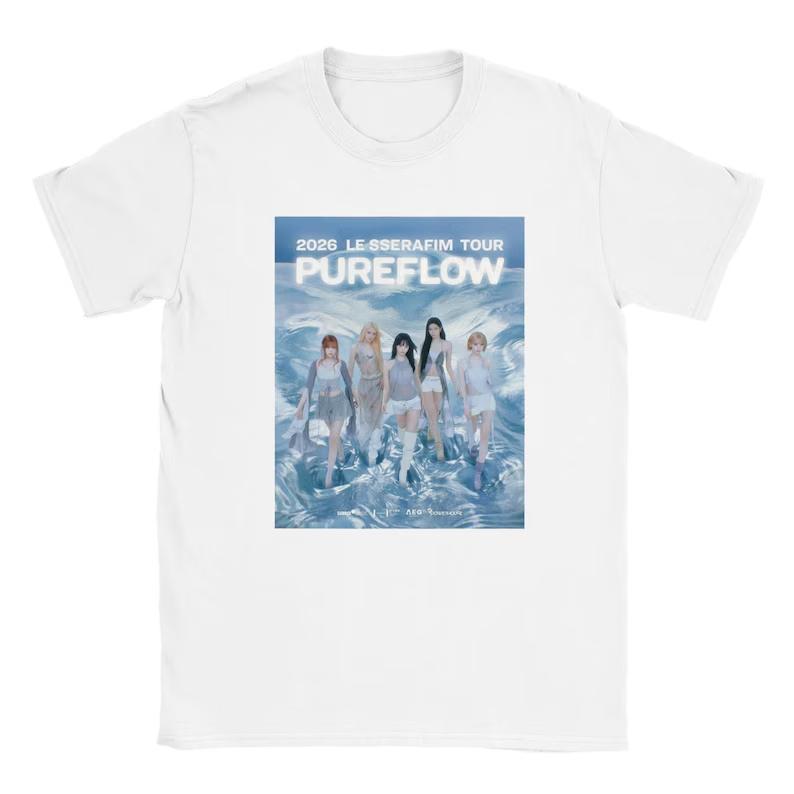 Heißer Verkauf Pureflow Tour 2026 Le Sserafim _ Konzert T-Shirt Y2K Herren Damen Mode Trendiges T-Shirt Lässig Locker Kurzarm Rundhals Sommer Oberteile