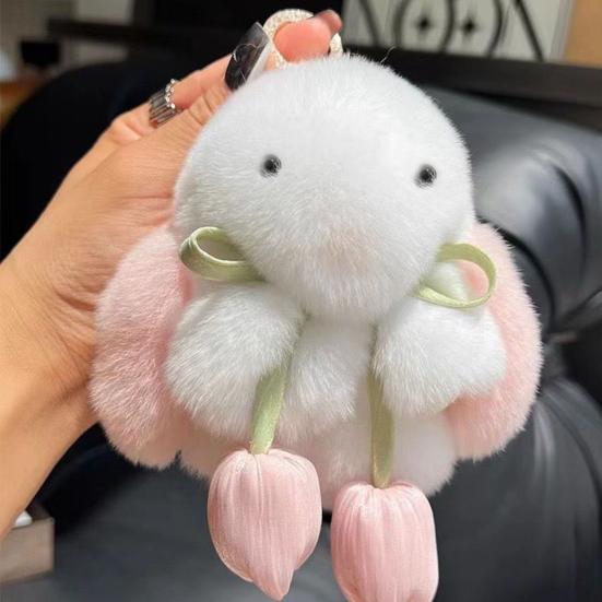 Plush Bunny Keychain Mini Fluffy Rabbit Key Ring Backpack Schoolbag Hanging Decoration Bag Charm Purse Pendant Women Girls Gift