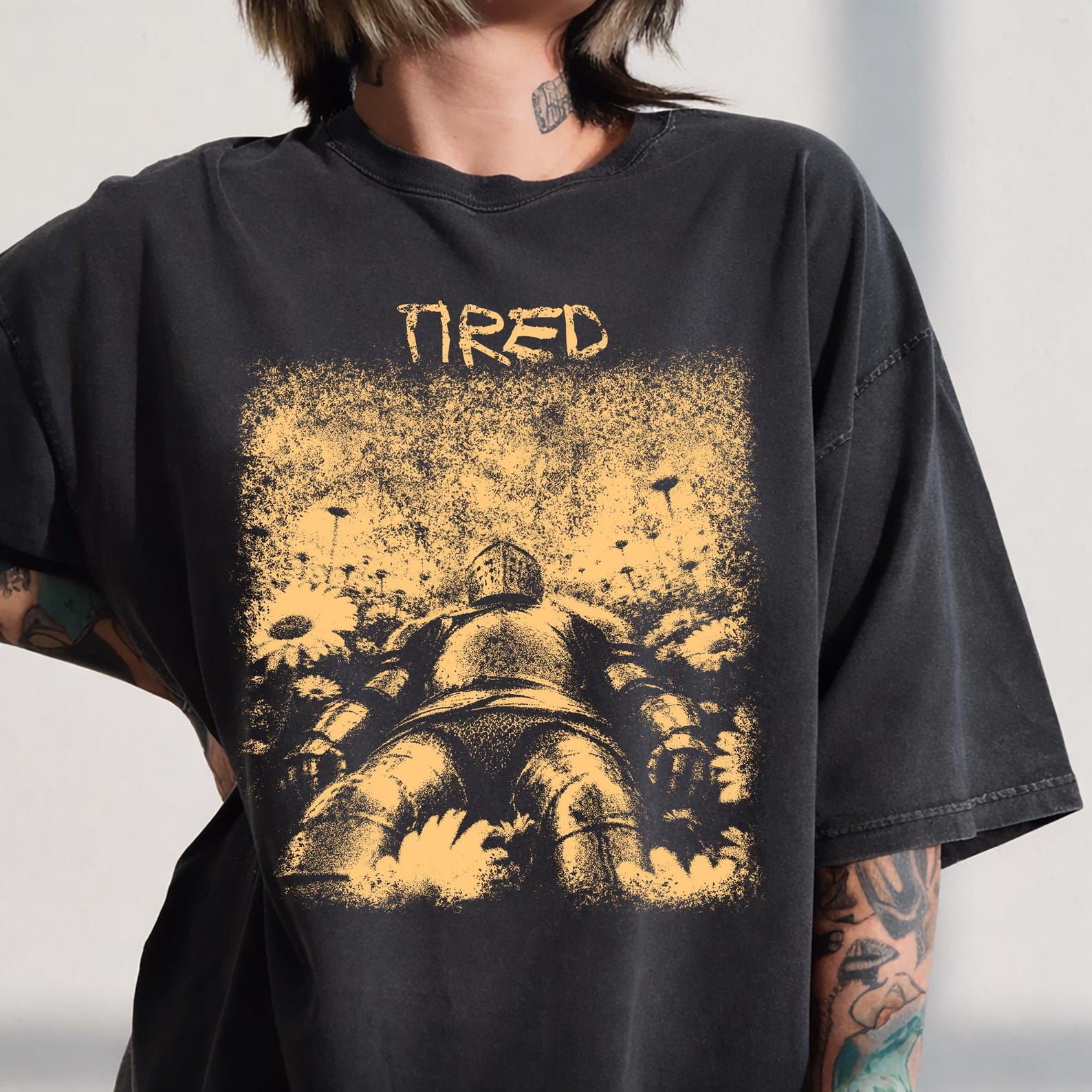 Vintage Tired Knight Shirt, Gothic Medieval Fantasy Tee, Funny Knight Graphic, Dark Art Armor Shirt, Comfort Colors Knight Lover Gift 3XL