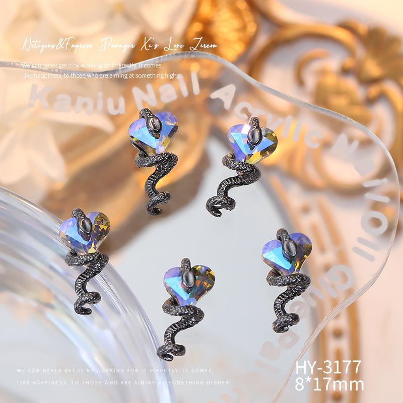 Unghia Serpente Tenuta Diamante Tenuta Diamante Piccolo Serpente Unghia Finta Finitura Gioielli per Unghie Serpente Piccolo Tridimensionale Cuore Curvo Rotondo Gioielli con Diamanti