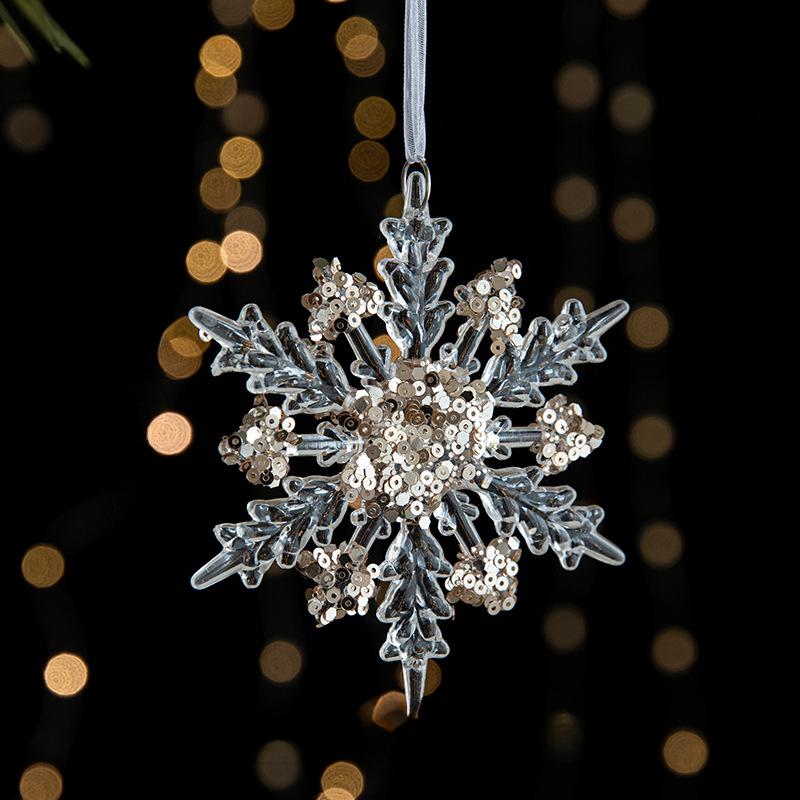 Cross-border Christmas decorations Sequins acrylic pendant transparent snow pendant Christmas tree scene layout props