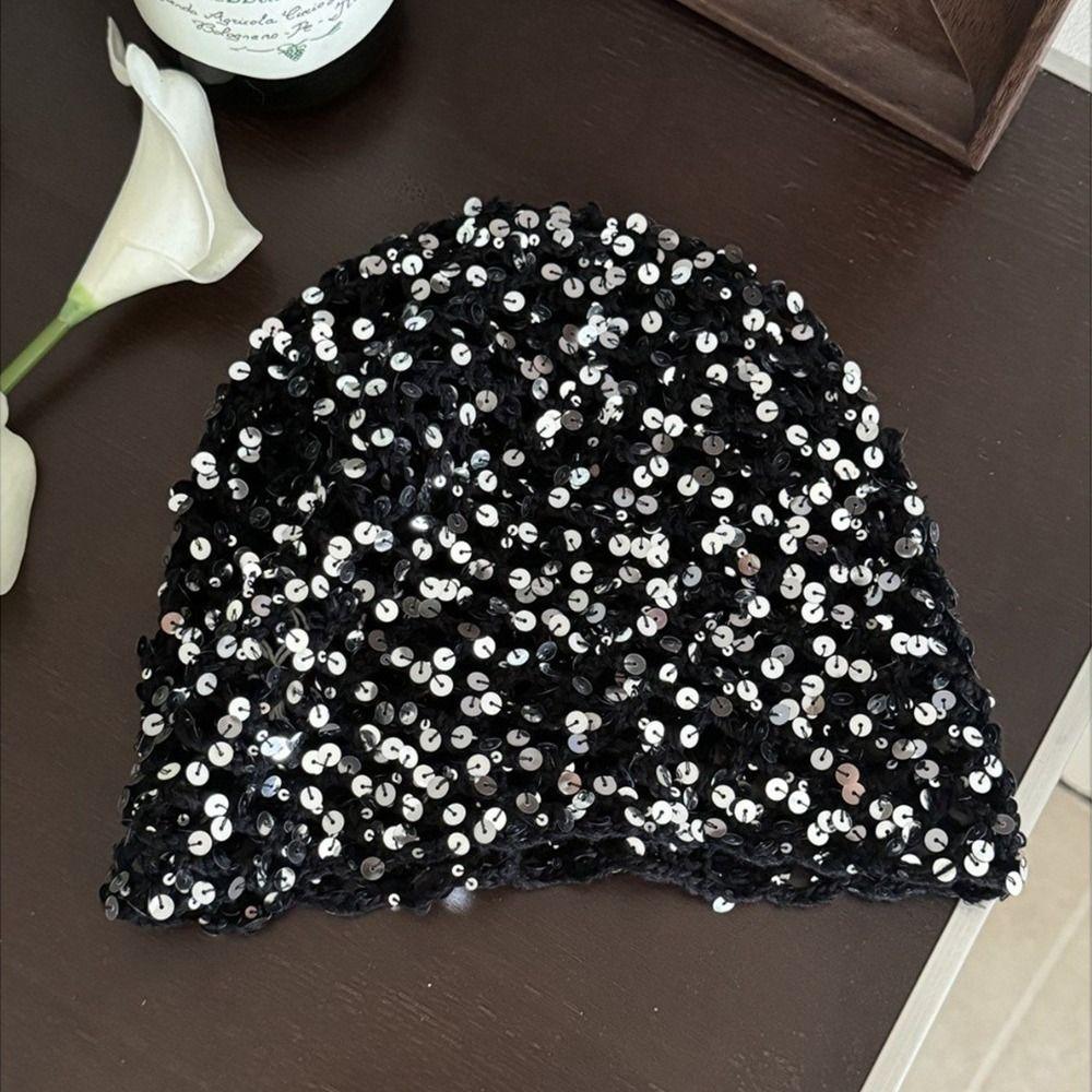 Hollow Sequin Woven Cap Vintage Beanie Hats Retro Sequin Bucket Hat  Spicy Girls