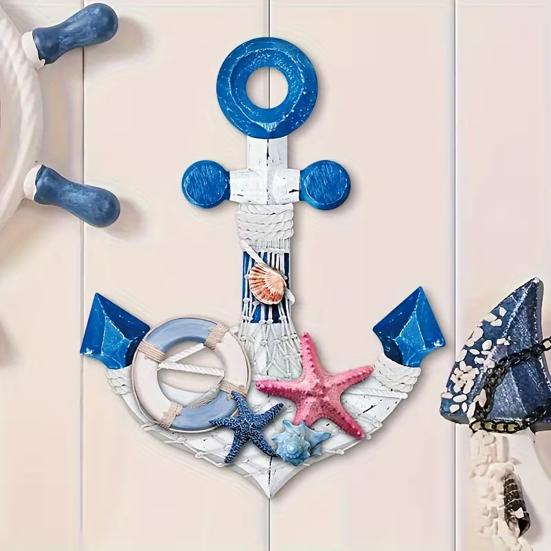 Nautical Wooden Wall Decor Vintage Blue White Coastal Wall Art with Starfish for Beach Theme Bathroom Living Room Bedroom Decor