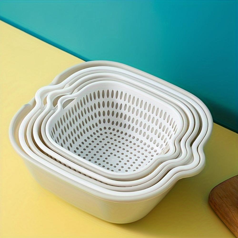 Durable Double-Layer Draining Basket Plastic Kitchen Strainer for Efficiently Rinsing Vegetables, Fruits & Snacks,Kitchen Drain Strainer