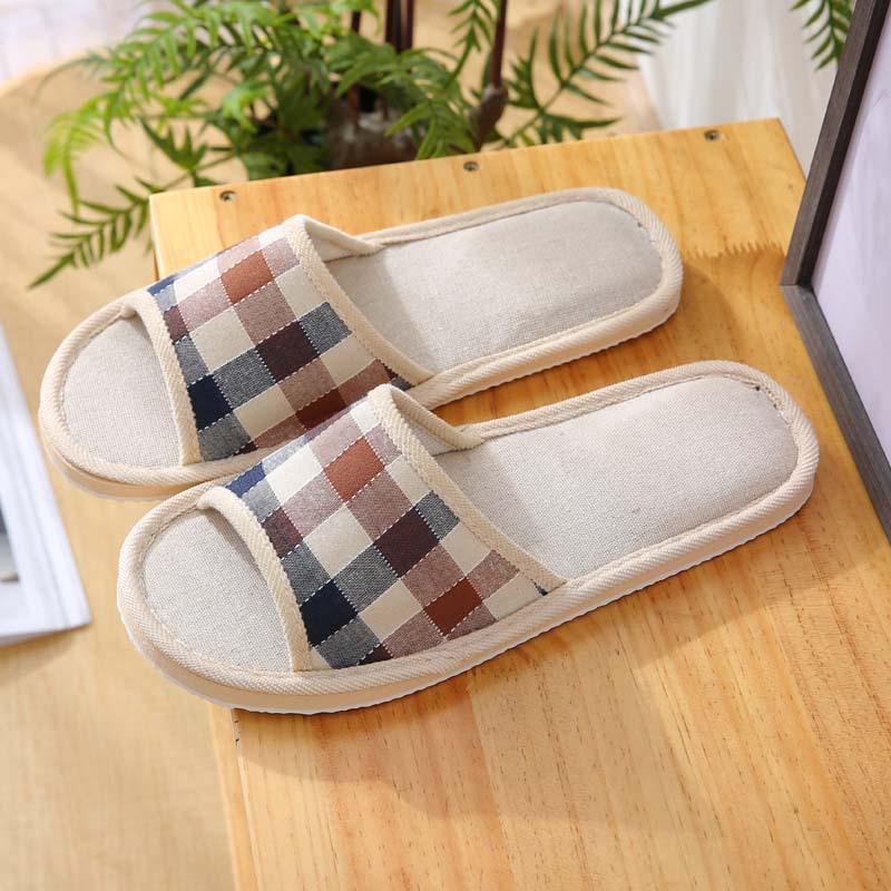 Four Seasons Indoor/Outdoor Plaid Linen Slippers with Non-Slip Foam Sole - Free Gift Included