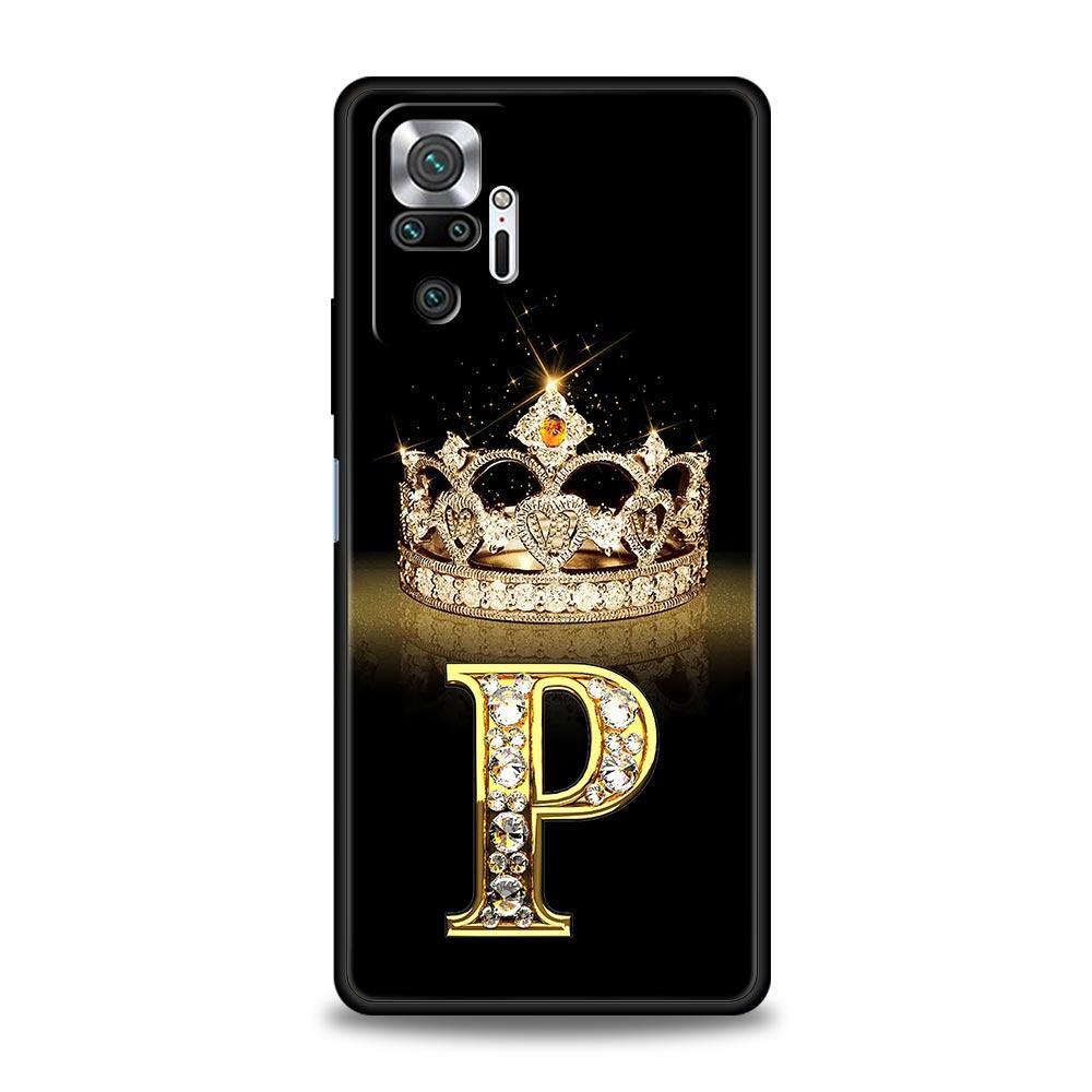 Handyhülle Für Xiaomi Redmi Note 13 12 5G 9S 9 8 10 11 Pro 9T 13C 12C 10C 9C 9A 7 Pro Weiche Hülle Diamantkrone Buchstabe 26 Buchstaben