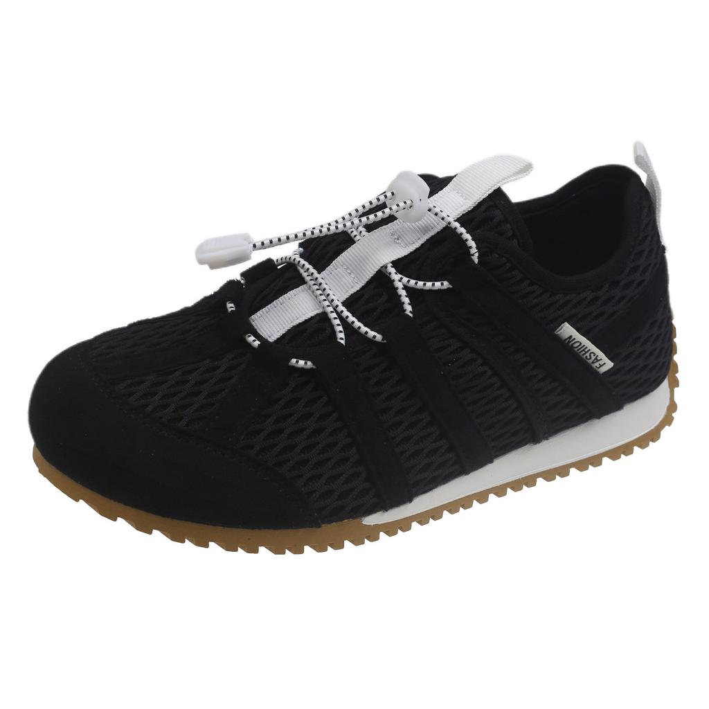 Bamuxiu 2025 summer new women's shoes mesh round head flat bottom casual sports shoes single shoes non-slip bottom flat heels