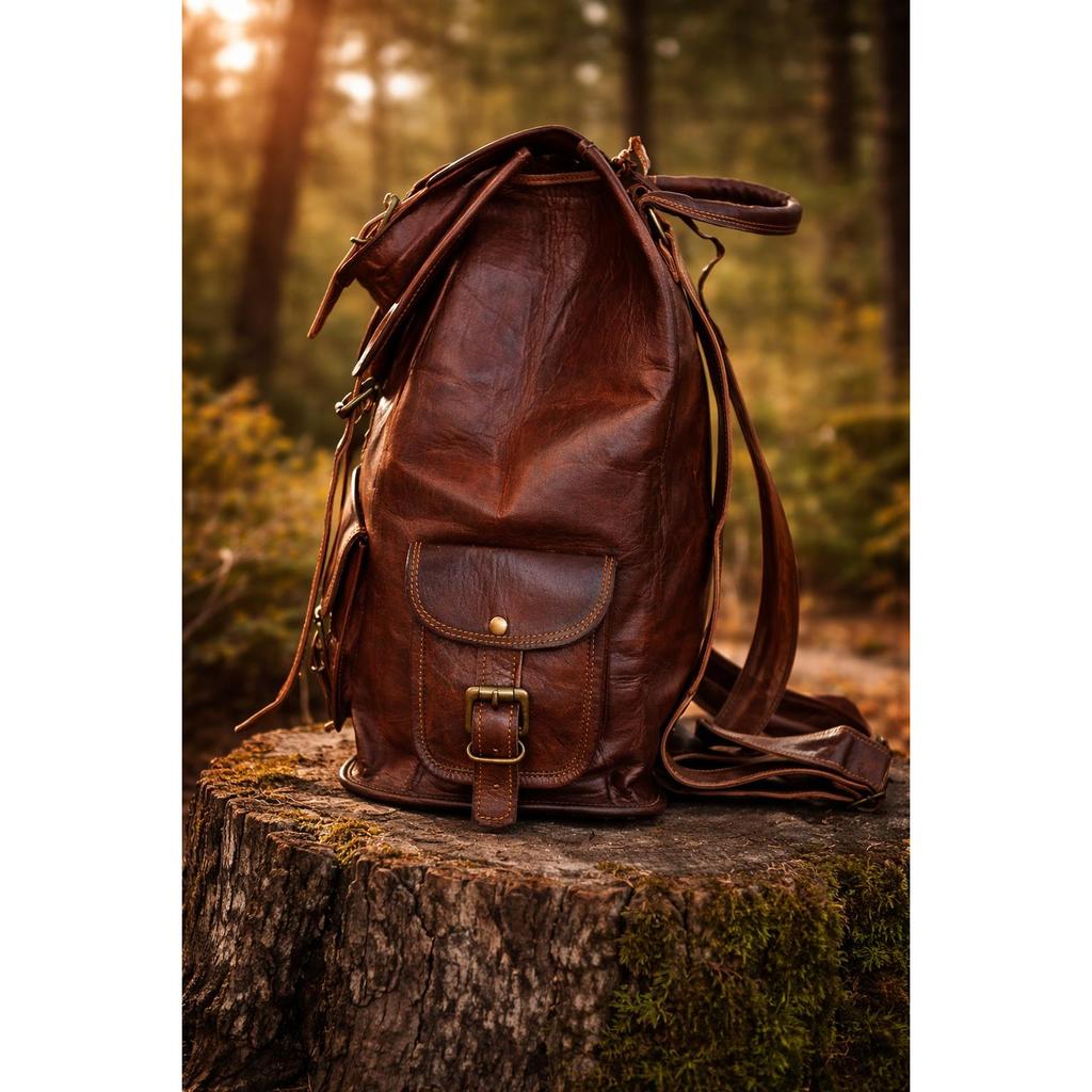 Bag Goat Leather Backpack Rucksack Laptop Vintage Brown Travel Men