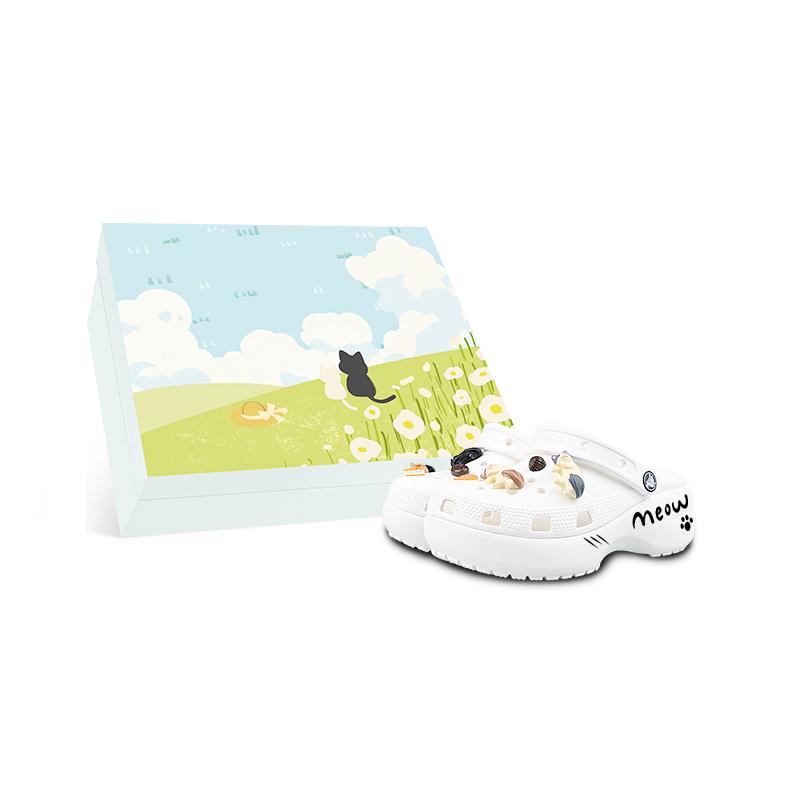 Crocs Classic Clog 3D Pendant Cat Element EVA Lively and Cute Gift Box Version Clogs for Women White