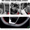 Leather Steering Wheel Cover, DIY Sewing With Needle & Thread, Breathable Anti-Slip Car Steering Wheel Protector, Universal 15 Inch Auto Steering