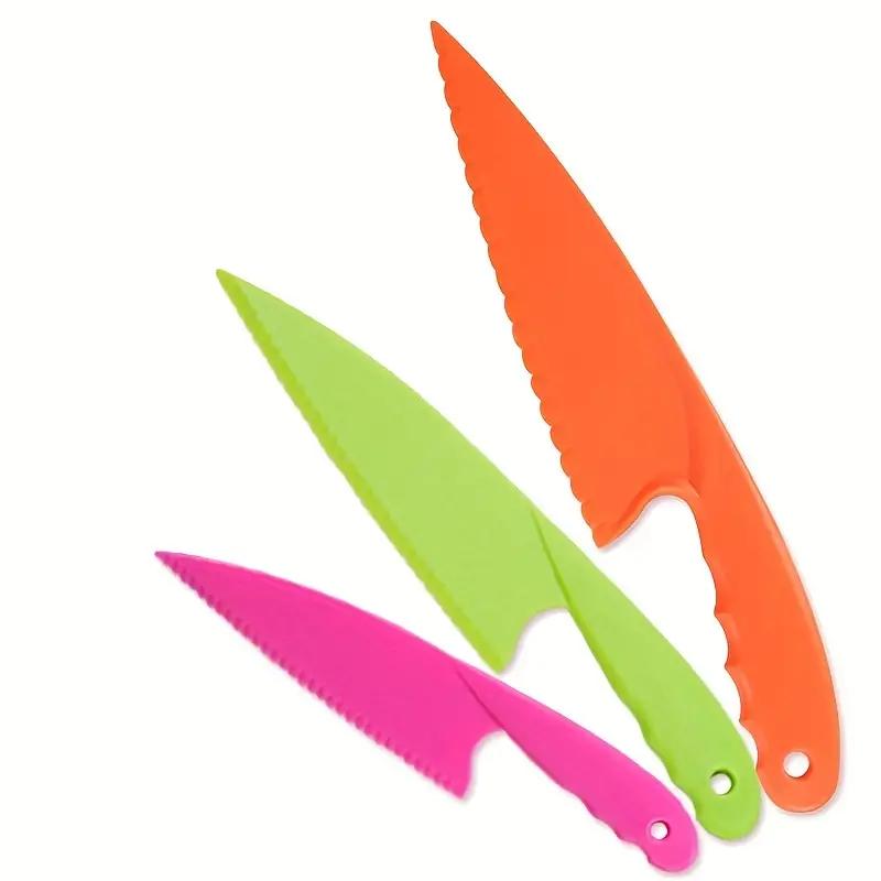 3-Piece Kids Kitchen Knives Set for Restaurant- Plastic Serrated Edges for Cutting Fruits, Vegetables, Breads, Salads & More!