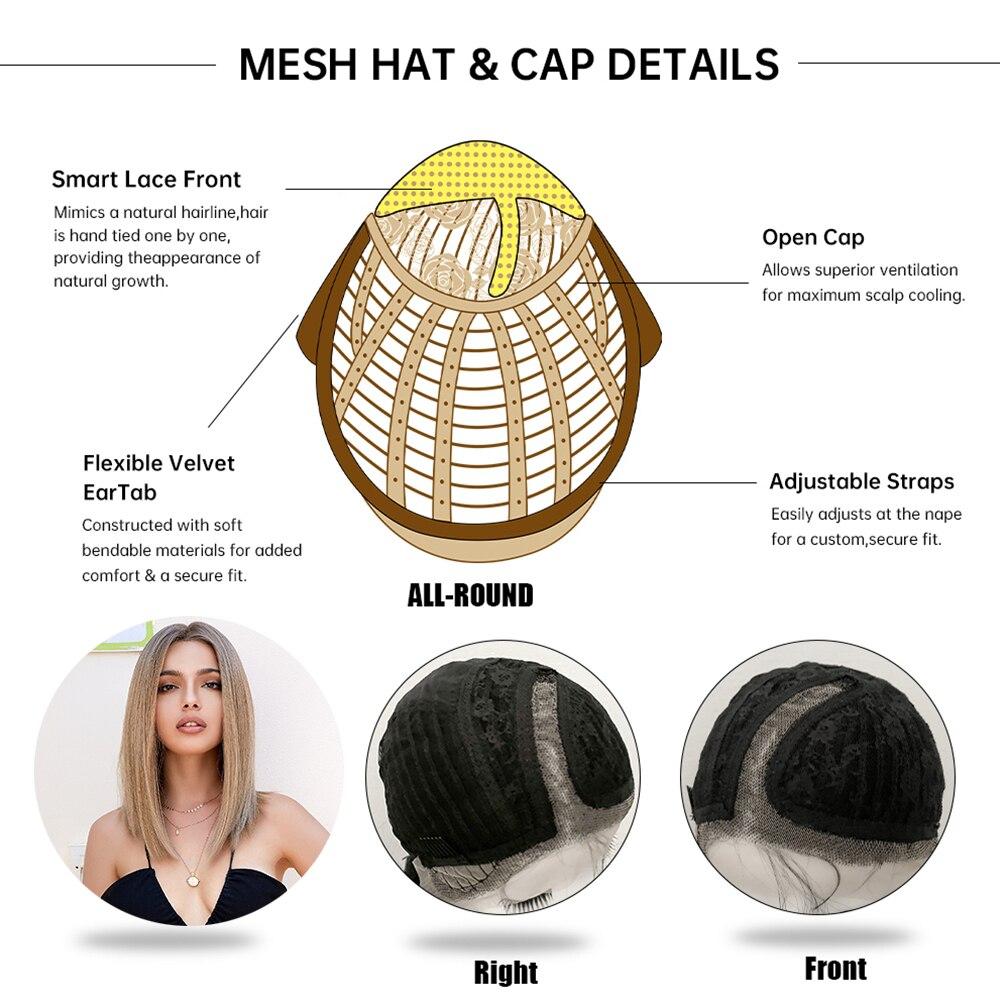 LOUIS FERRE Perruque Bob Lace Front Wig synthétique courte et lisse, perruque Lace Front Wig marron clair avec raie centrale pour femmes, perruque de Cosplay haute densité