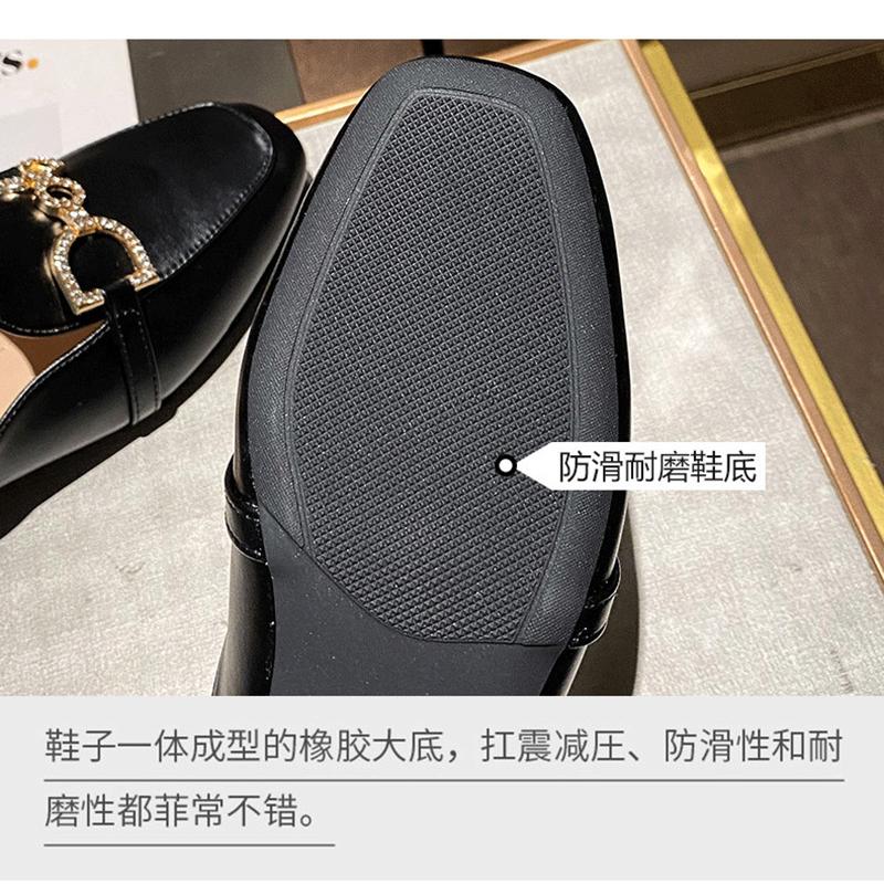 Summer Low -Heeled Square Toe Muller Shoes For Women Fashion Metal Design Flat Heel Slippers For Girls