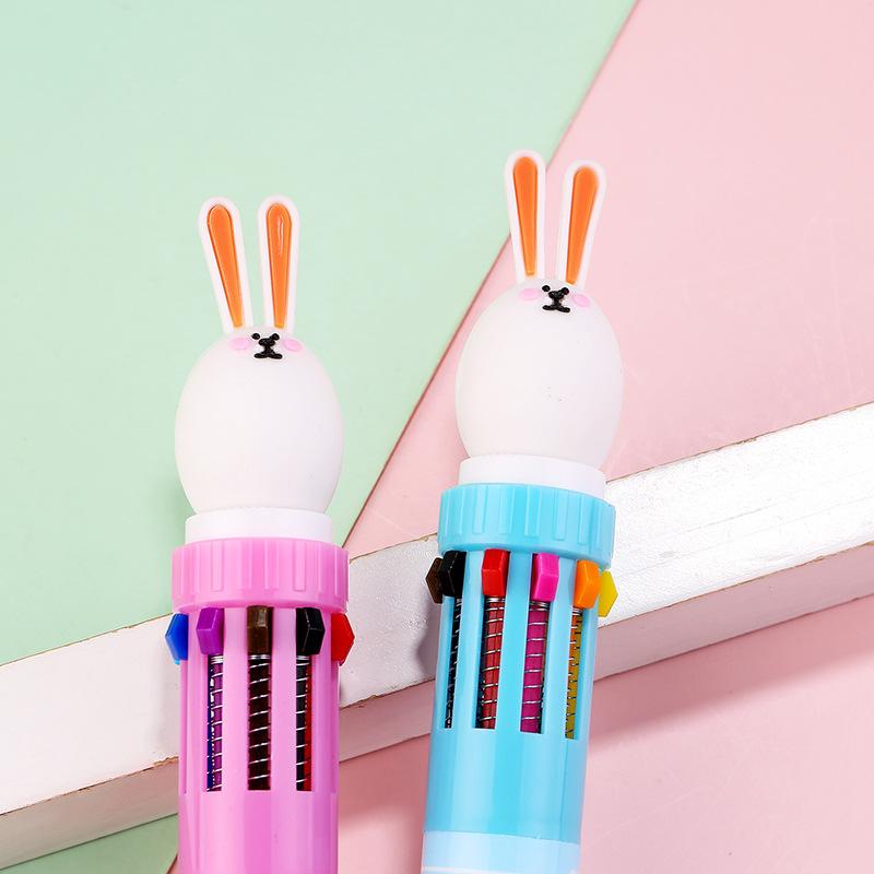 1Pc Kawaii Cute Rabbit Multicolor Pen 0.5mm Colorful Ink Pen Cartoon Creative Gel Cartoon Bunny Pen Ten-Color Brown Colorful 10-Color Back To School S