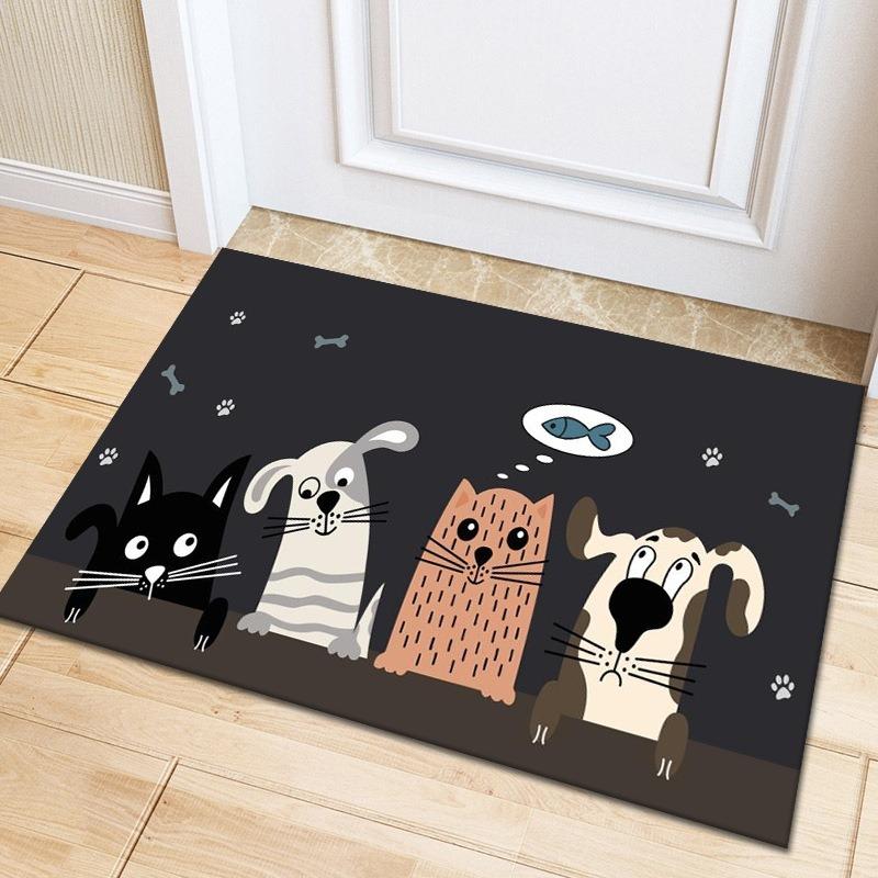 Cute Animal Print Kitchen Mat Non-Slip Waterproof Floor Rug for Cooking Area with Playful Pet Pattern Easy Clean Decoration