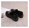 Women's British Style Genuine Leather Chunky Heel Shoes with Gold Buckle - Glossy Round Toe, Silent Commute, All Season Wear