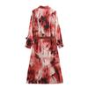 Spring 2025 Women's Slim Fit V-Neck Print Dress with Belt