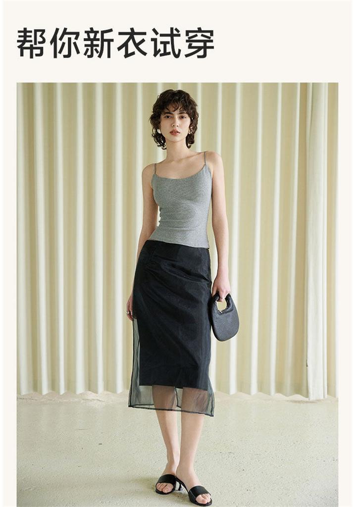 Spring and summer round neck basic design, threaded groove strip, high elasticity, slimming effect, no need to wear bra, camisole, vest