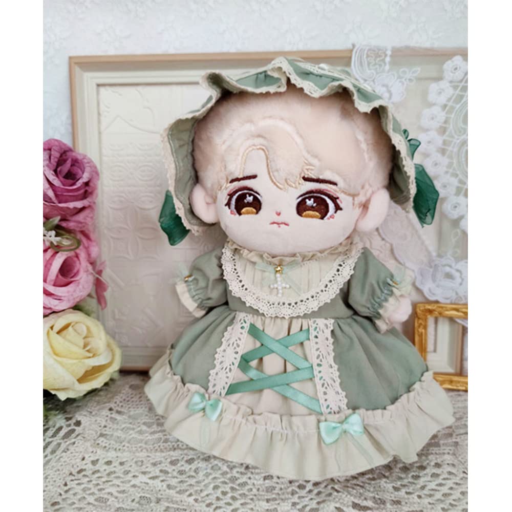 Niannyyhouse 20cm Plush Doll Clothes Set (Headband + Dress), Maid Outfit, Cotton Doll Clothes with Cross Letters, Baby Doll Clothes, Dress-Up (Green)