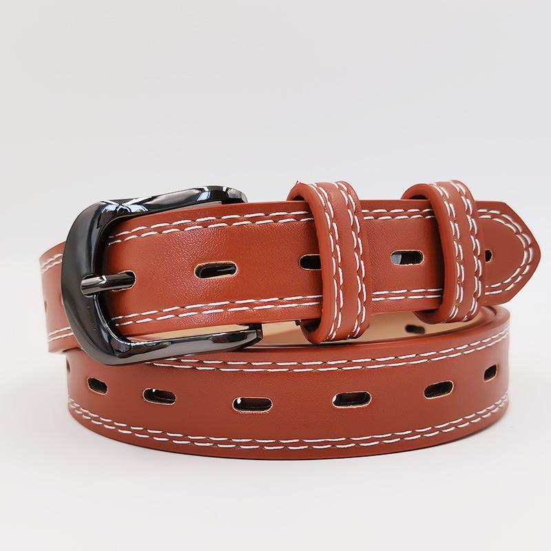 Women's Belt Double-line Trendy PU Belt Student Jeans Dress Belt