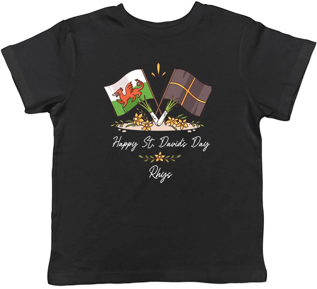 Personalised Happy St David's Day Kid T-Shirt Welsh Wales Flag Children Boy Girl
