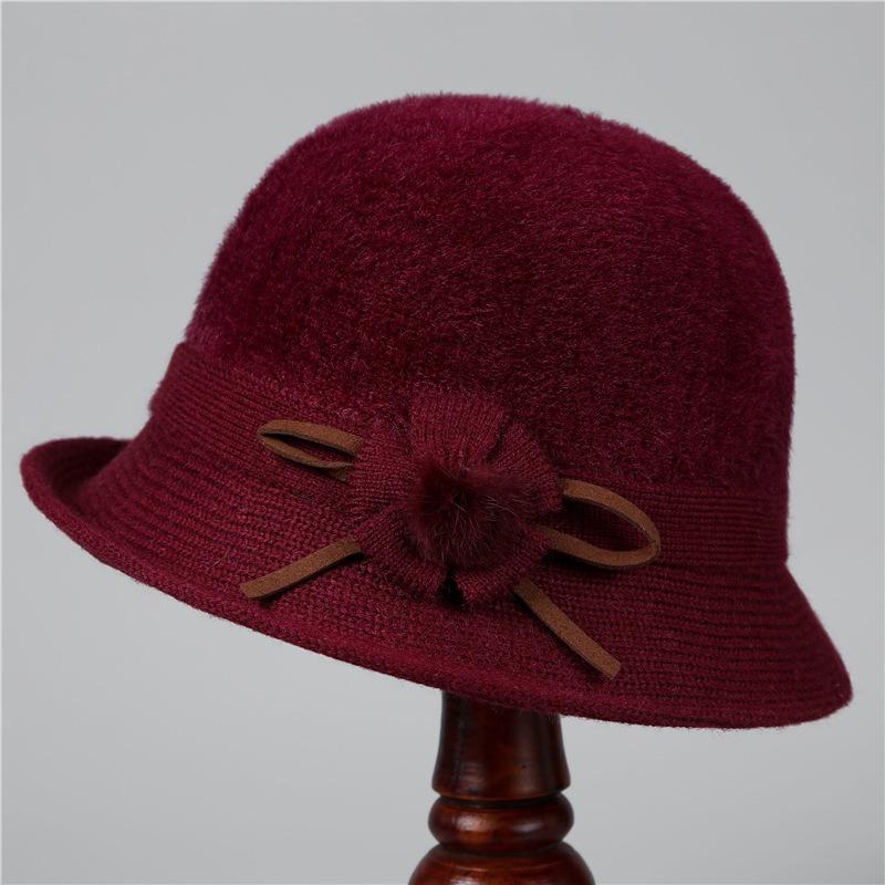 

Hat Ladies knitted top hat autumn and winter retro basin hat cashmere warm versatile bucket hat M（56-58cm）
