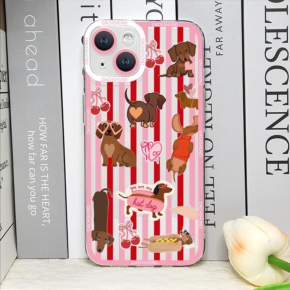 

Cute Sausage Dog Animal Plaid Phone Case for IPhone 17 16 15 14 Plus 13 12 11 Pro Max Mini Dachshund Striped Printed Soft Cover iPhone17 Pro Max