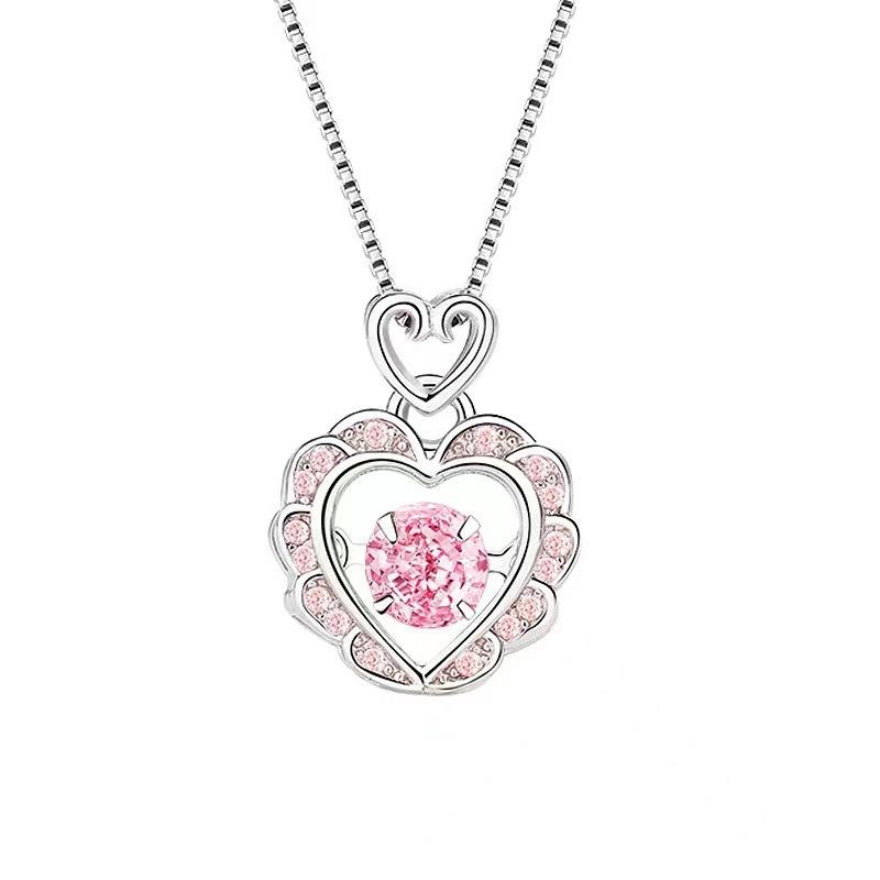 Colier roz agil în formă de inimă pentru femei, lanț japonez și coreean simplu și la modă pentru claviculă, în formă de inimă