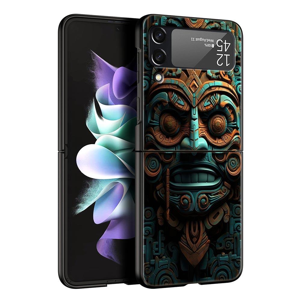 Vintage Totem Painting Hard PC Phone Case For Samsung Galaxy Z Flip 7 6 5 4 Black Cover For Galaxy Z Flip3 Foldable Fundas Shell