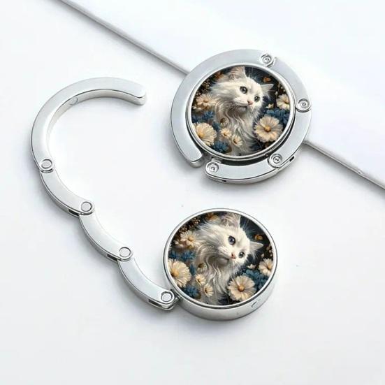 Portable Desk Edge Hook Foldable Purse Hook Cute Cat Pattern Alloy Bag Hook Table Edge Bag Holder for Travel Work Parties Office Desk