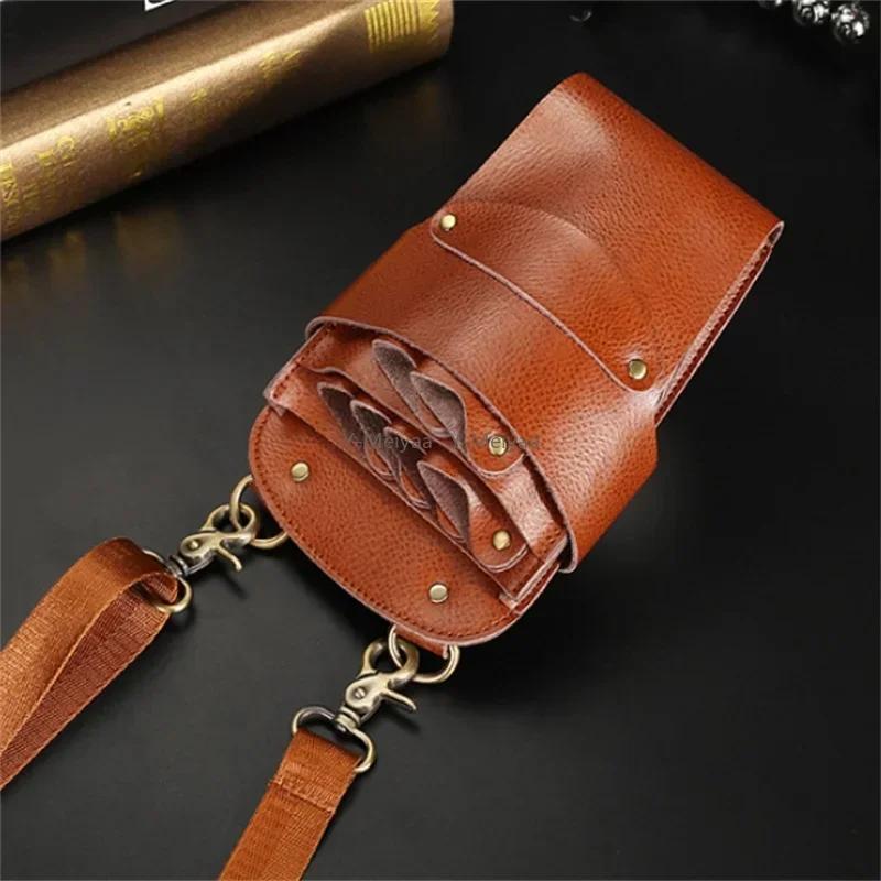 6 Pocket Cowhide Hair Scissor Bag Pet Scissors Storage Holster Pouch Hairdressing Clips Comb Waist Belt Bag Salon Barber Tool