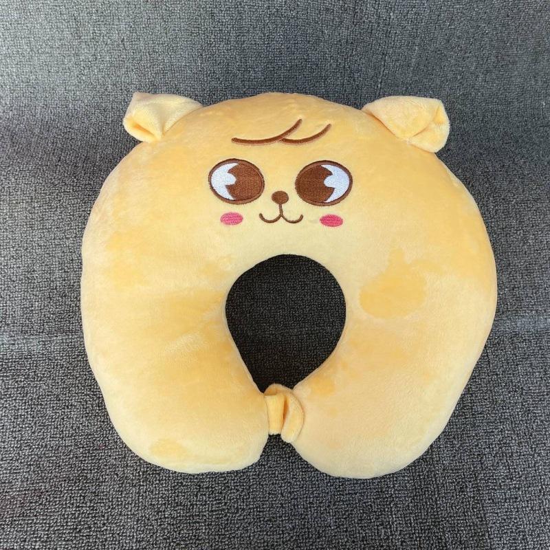 Cute Cartoon U-Shaped Travel Neck Pillow, Soft Polyester Fiber Neck Support Pillow for Nap & Flight