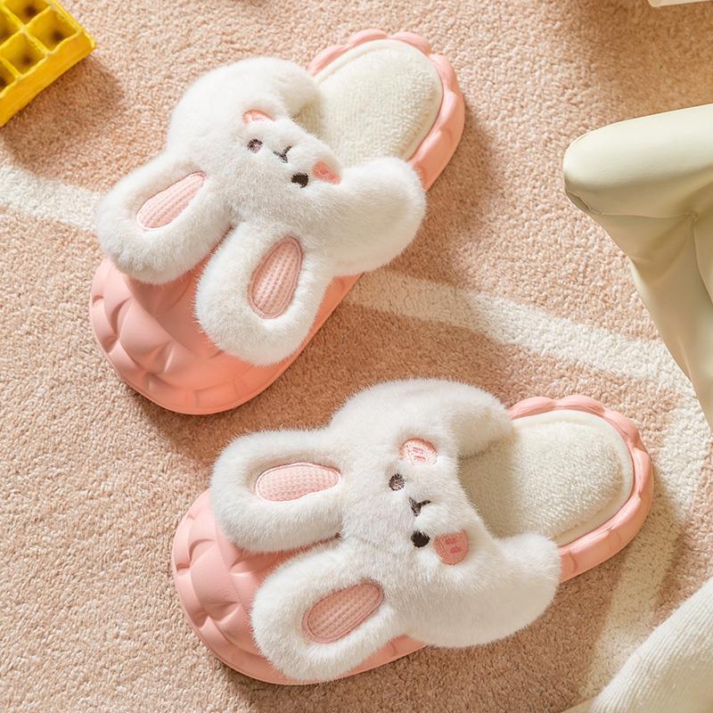 Removable cotton slippers women's autumn and winter thick bottom indoor home cute non-slip velvet warm men's cotton mop winter