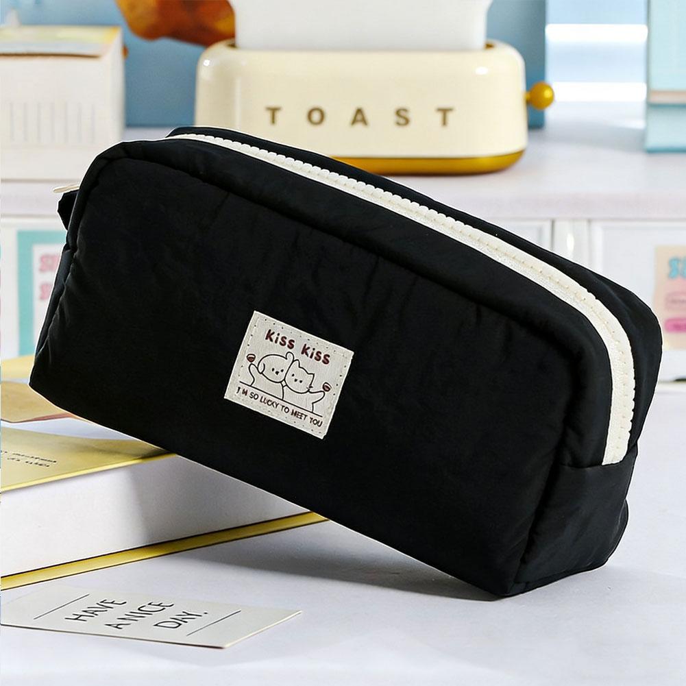 

Large Capacity Cute Cartoon Solid Color Pen Bag Portable Storage Bag Multi-function Stationery Organizer Students Supplies чёрный