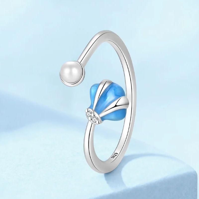 

Ring 925 Silver Blue Shell Pearls Ring Valentine s Anniversary Fine Women Gift Accessory Lead-Free