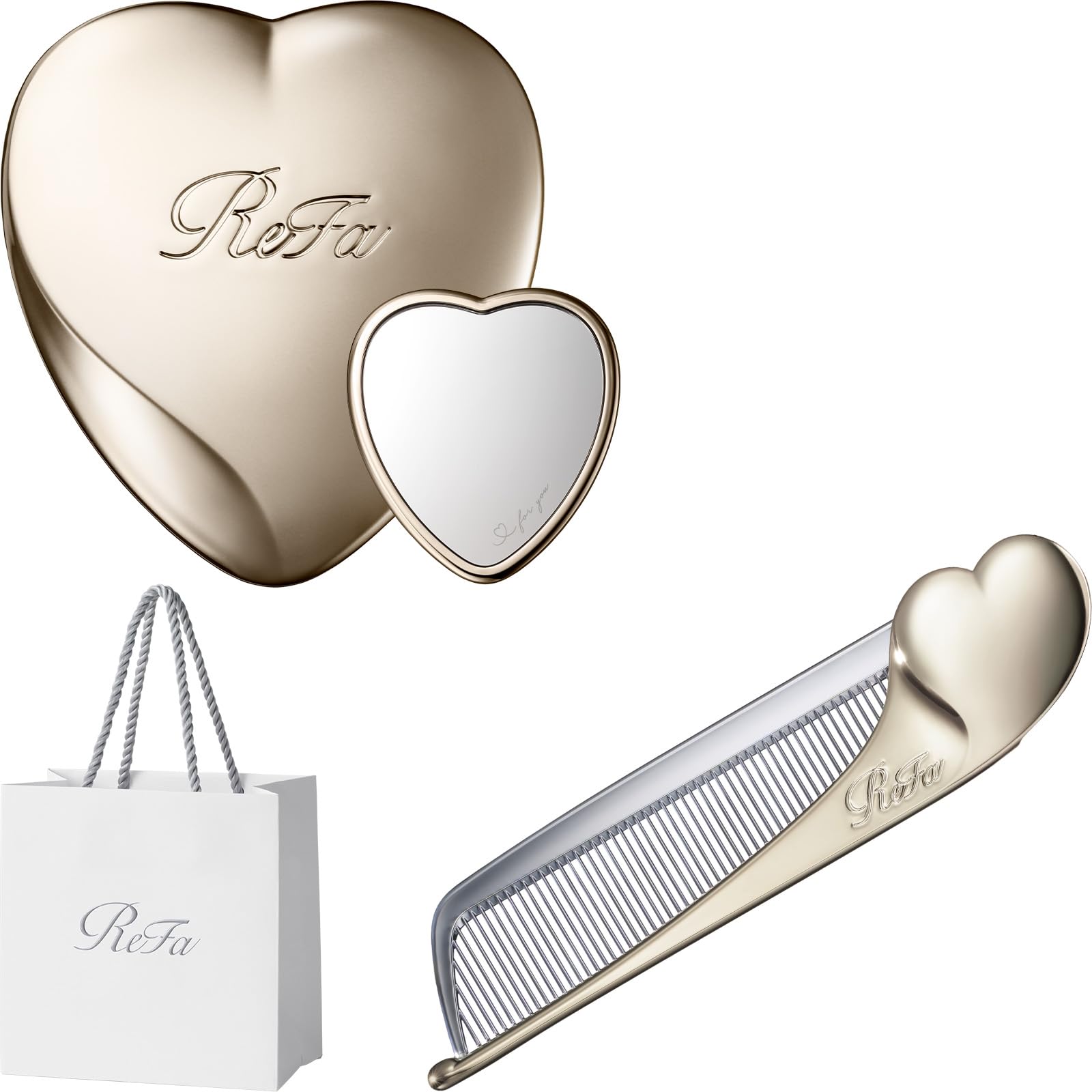 ReFa HEART MIRROR & HEART Comb Aira Set Champagne Gold Compact Mirror Hair Comb Portable Beauty Set