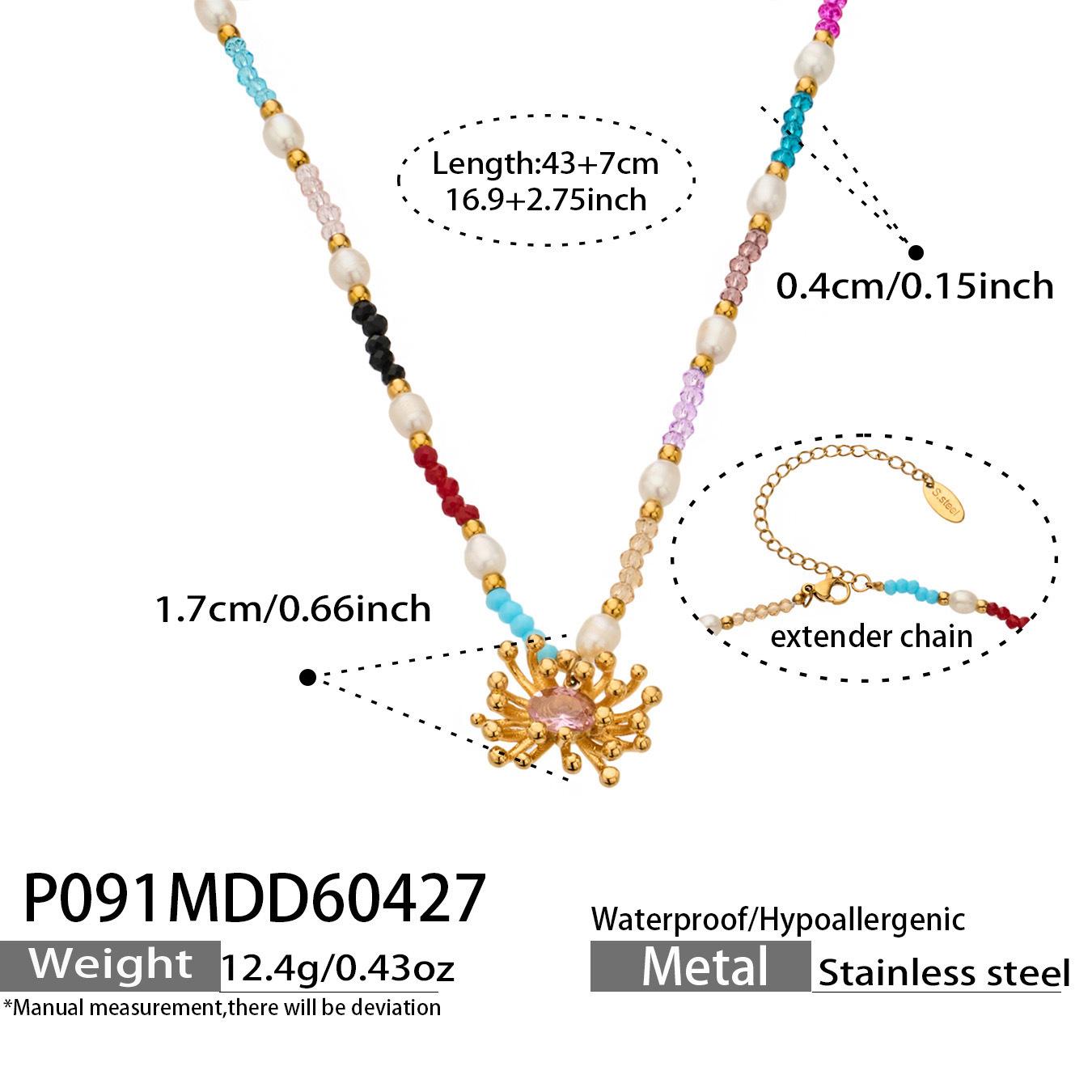 

Boho Handmade Beaded Freshwater Pearl Flower Necklace, 18K Gold Plated Stainless Steel for Women 1