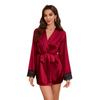 Luxury Midnight Lace Ice Silk Short Robe Pajamas for Women - Summer Homewear WP3540