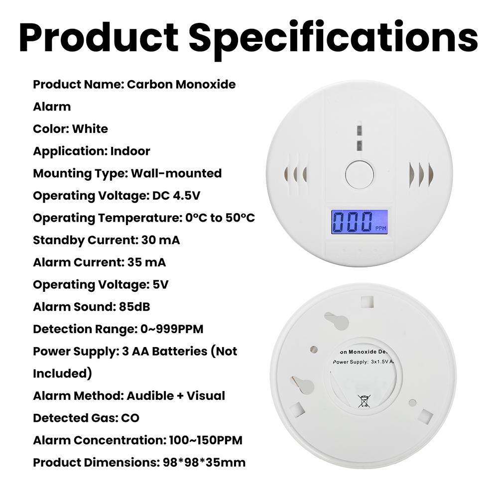 Carbon Monoxide Alarm Smoke Alarm Co Detector LCD Display Alarm Home Wireless Toxic Gas Leak Detector Fire Sound Alarm