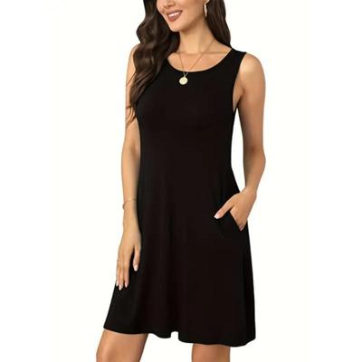 Sleeveless Loose Mini Dress  Summer Beach Vacation Casual Dress Pocket Sleeveless Dress