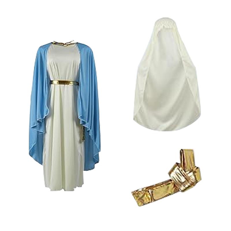 Virgin Mary Costume Adult Biblical Religious Dress for Party Stage Halloween Cosplay Women for Biblical Party Church Performance S