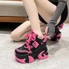 Fashion Women Walking Sneakers 2025 Spring Lace-up High Platform Chunky Shoes Breathable Leather Shoes 10CM Wedge Heels Casual Shoes