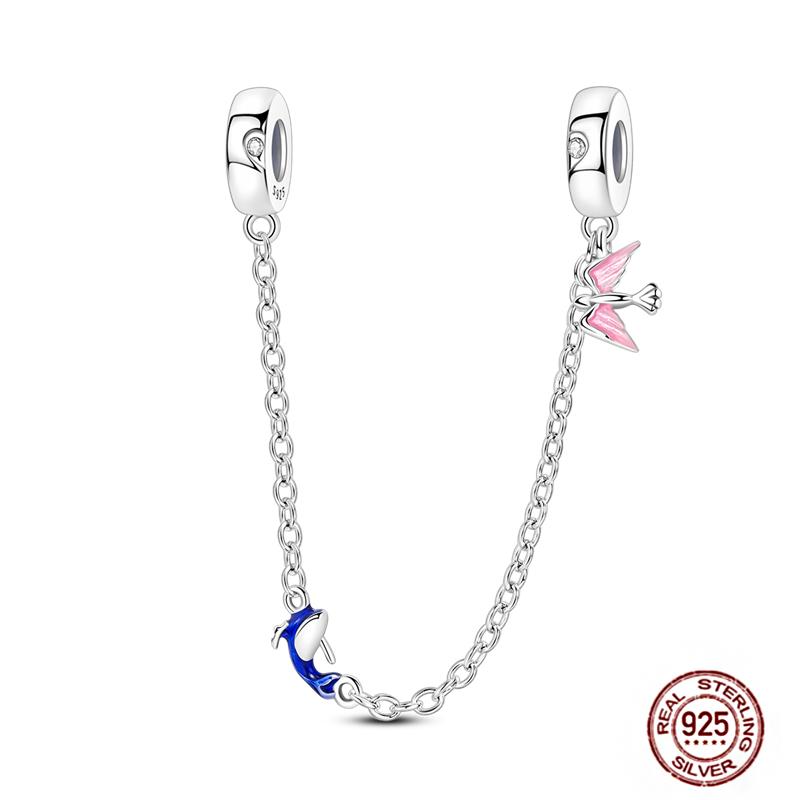 Star Moon Slide Safety Chains Charms 925 Sterling copper Heart Evil eyes Silicone Spacer Beads Fit Original Bracelet DIY Zircon