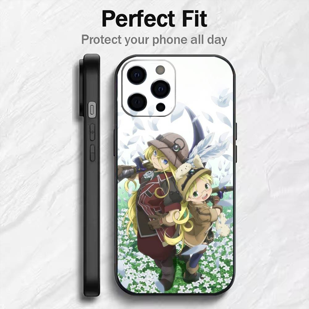 M-Made In A-Abyss Reg And Riko Phone Case For iPhone17,16,15,14,13,12 Plus,Max Soft Silicone Black Cover iPhone14Pro