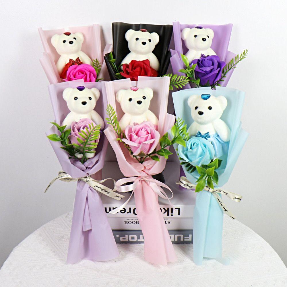 

Soap Flower Bear Animal Plush Toy Animal Bouquet Graduation Bouquets Gifts Bear Bouquet синій
