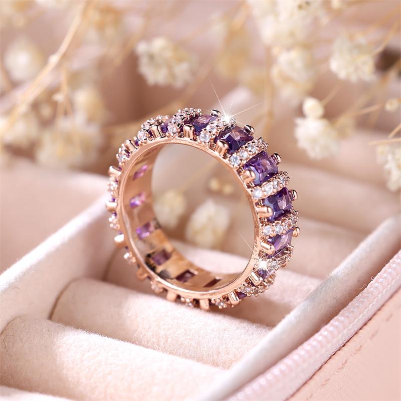 Luxury Female Purple Zircon Stone Ring Trendy Rose Gold Color Engagement Rings For Women Cute Wedding  Gift