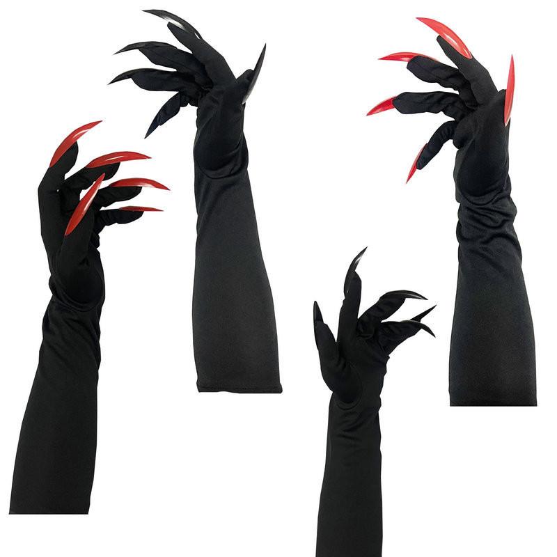 Halloween Lange Vampirklauen-Handschuhe mit falschen Nägeln für Cosplay-Kostümparty