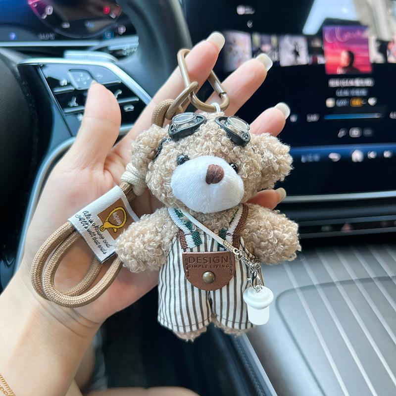 Cartoon Plush Glasses Strap Pants Bear Keychain Cute Doll Car Keychain Ring Cute Doll Bag Pendant