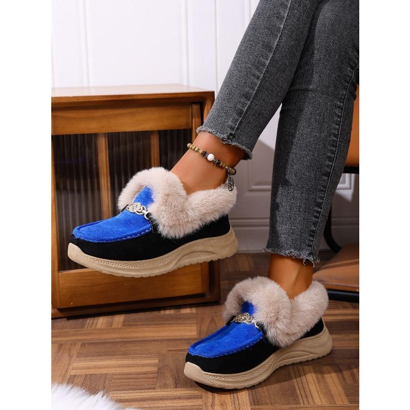 Warm Sneaker Women's Shoes 2025 Winter Plus Size Thick Sole Fleece Metal Chain Cotton Shoes