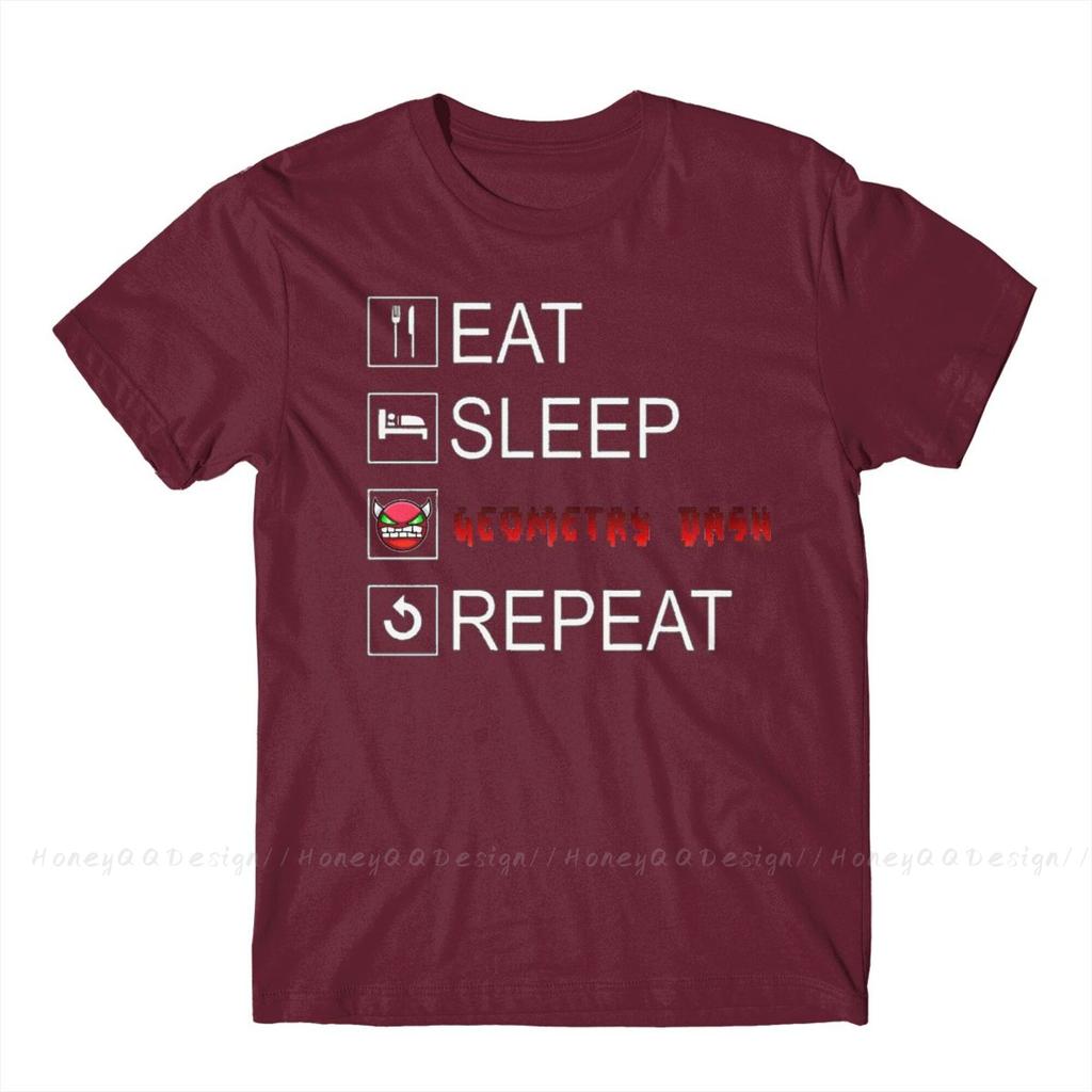 Geometry Dash 2021 New Arrival Tshirt Eat Sleep Geometry Dash Repeat Coloured Unique Crewneck Cotton For Unisex Shirts Flus Size